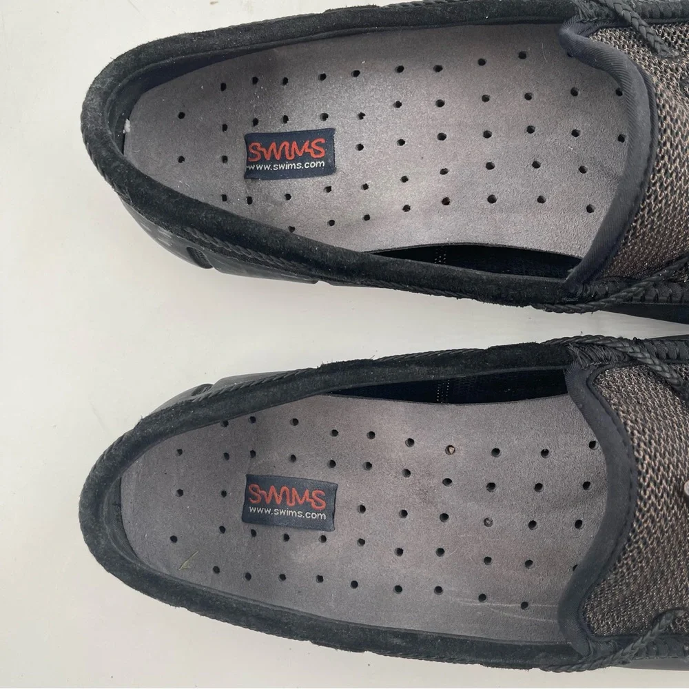 Swims Men’s Charcoal Braided Lace- Size 12 -Waterproof Leather Mesh Top Loafers